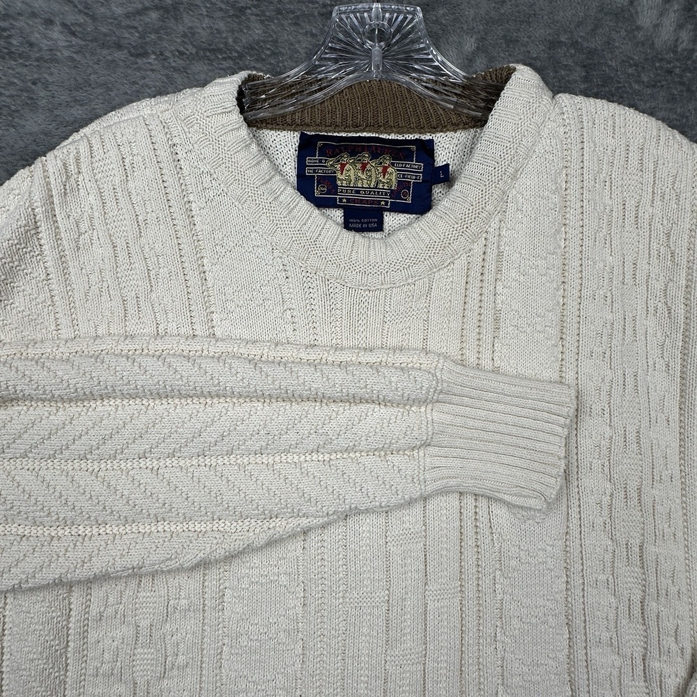 VTG Ralph Lauren Chaps Cable Knit Sweater Mens Large Cotton Cream USA READ